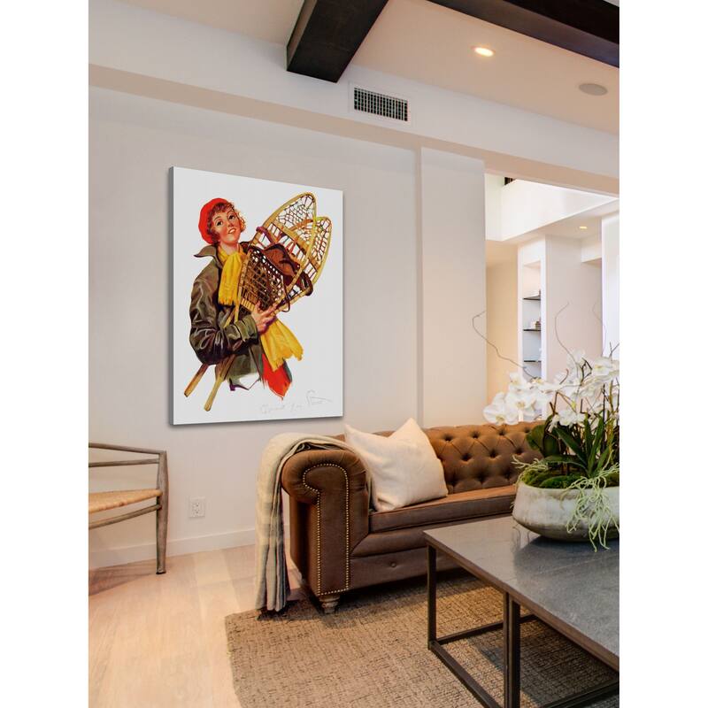Marmont Hill - "Woman and Snowshoes" by Henrietta McCaig Starret Painting Print on Canvas - Multi-Color