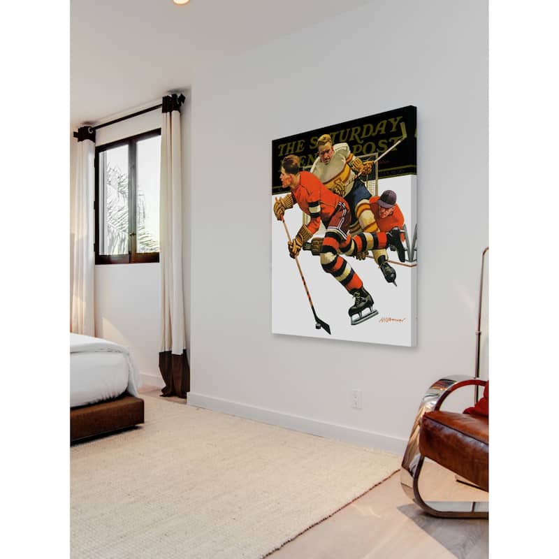 Marmont Hill - "Ice Hockey Match" by Maurice Bower Painting Print on Canvas - Multi-Color