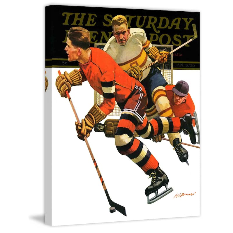 Marmont Hill - "Ice Hockey Match" by Maurice Bower Painting Print on Canvas - Multi-Color