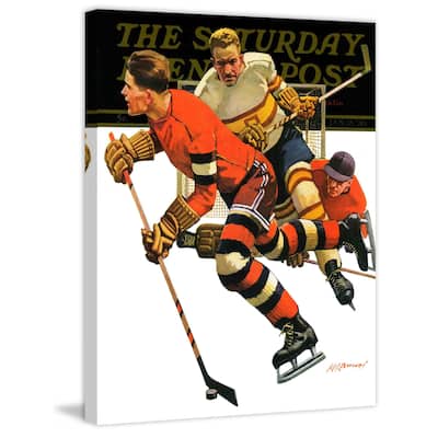 Marmont Hill - "Ice Hockey Match" by Maurice Bower Painting Print on Canvas - Multi-Color