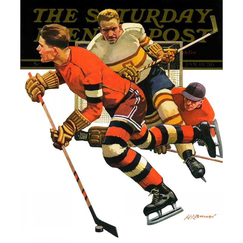 Marmont Hill - "Ice Hockey Match" by Maurice Bower Painting Print on Canvas - Multi-Color