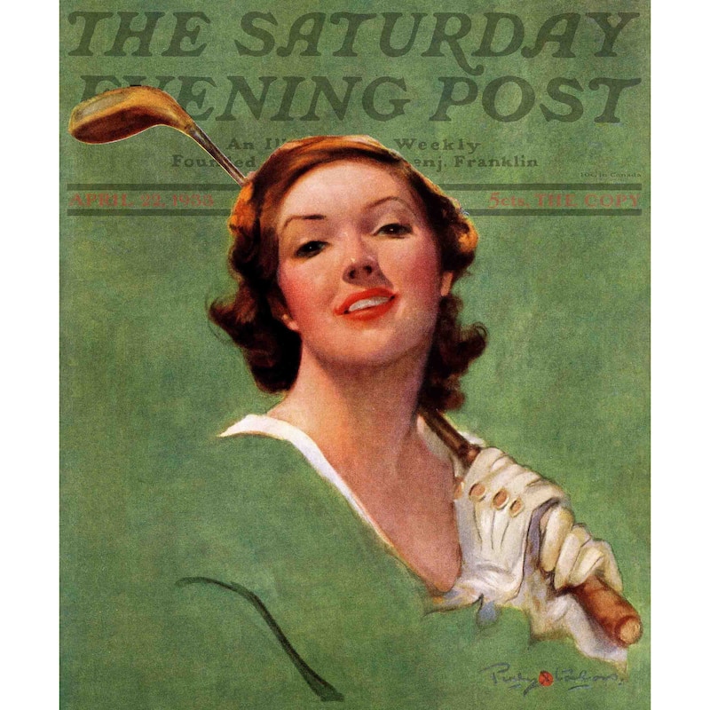 Marmont Hill - "Portrait of Lady Golfer" by Penrhyn Stanlaws Painting Print on Canvas - Multi-Color