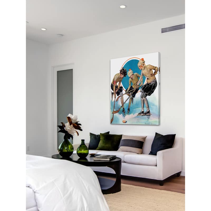 Marmont Hill - "Girls Playing Ice Hockey" by Blanche Greer Painting Print on Canvas - Multi-Color