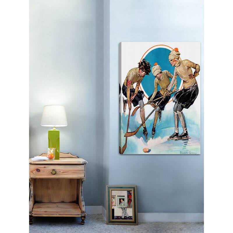 Marmont Hill - "Girls Playing Ice Hockey" by Blanche Greer Painting Print on Canvas - Multi-Color