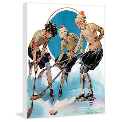 Marmont Hill - "Girls Playing Ice Hockey" by Blanche Greer Painting Print on Canvas - Multi-Color