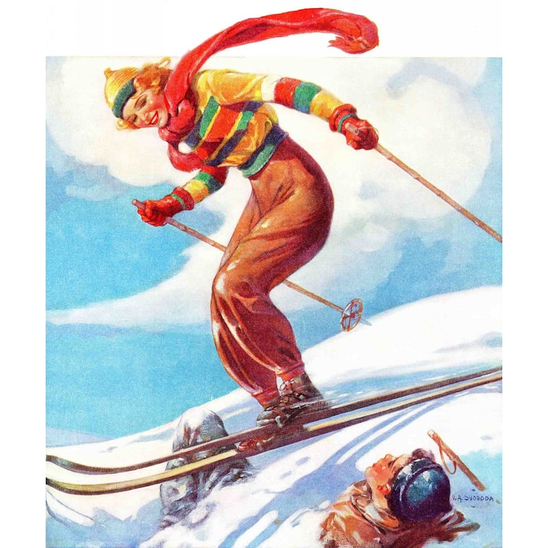 Marmont Hill - "Ski Jump" by V.A. Svoboda Painting Print on Canvas - Multi-Color - 24 x 29