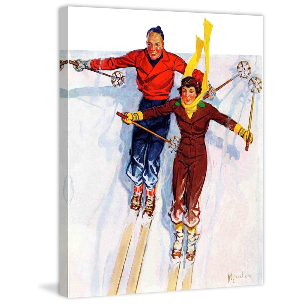 Marmont Hill - "Couple Downhill Skiing" by R.J. Cavaliere Painting Print on Canvas - Multi-Color