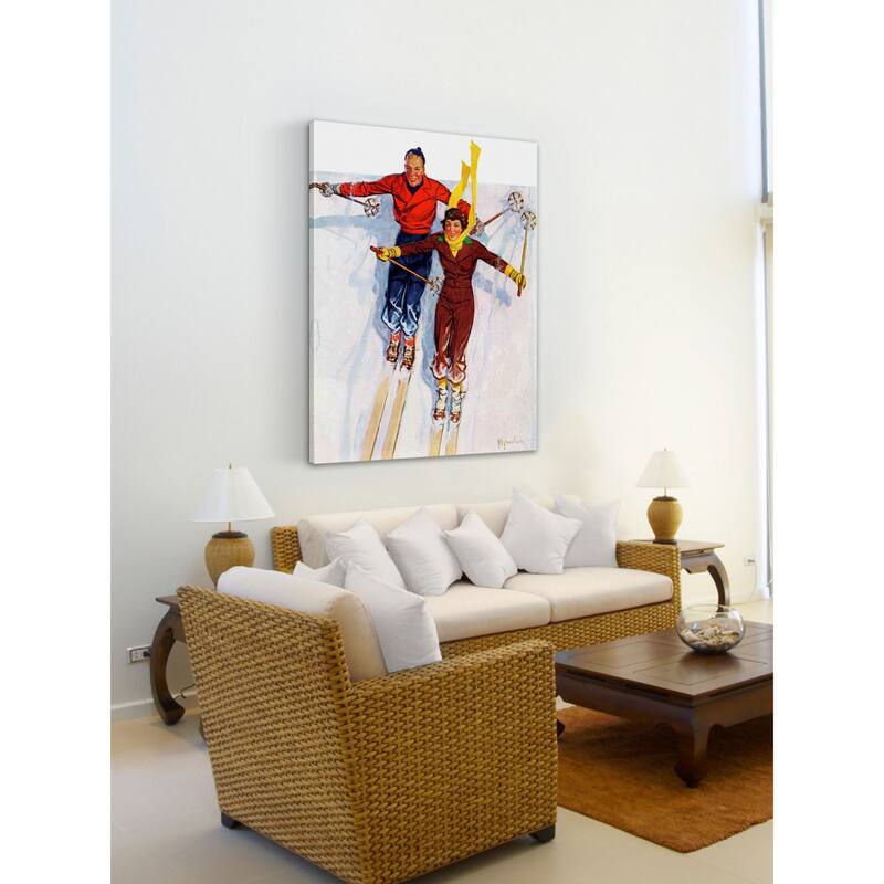 Marmont Hill - "Couple Downhill Skiing" by R.J. Cavaliere Painting Print on Canvas - Multi-Color