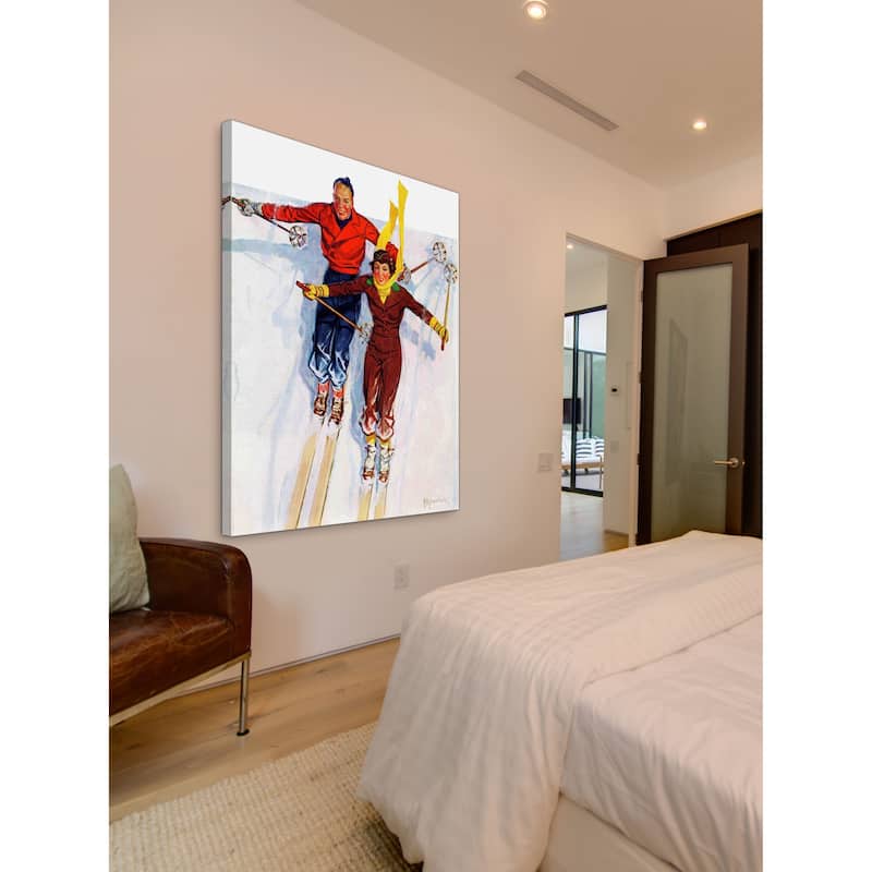 Marmont Hill - "Couple Downhill Skiing" by R.J. Cavaliere Painting Print on Canvas - Multi-Color