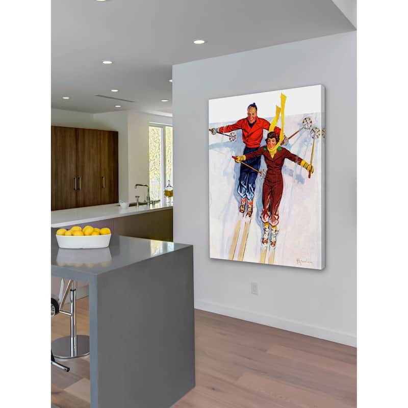 Marmont Hill - "Couple Downhill Skiing" by R.J. Cavaliere Painting Print on Canvas - Multi-Color