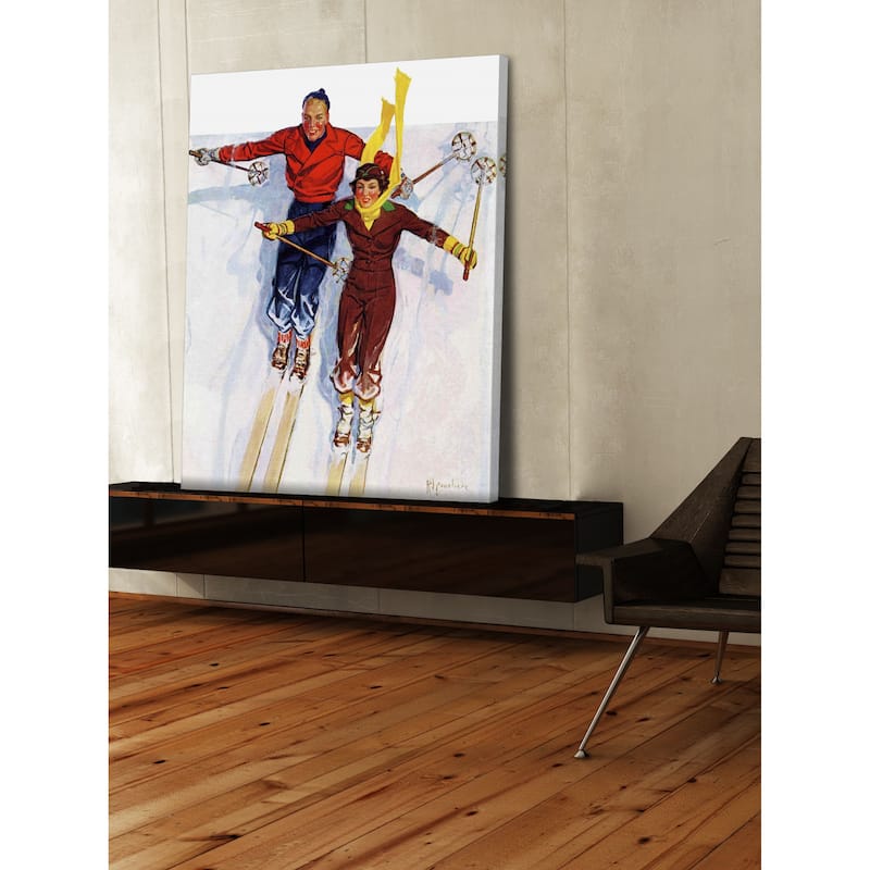 Marmont Hill - "Couple Downhill Skiing" by R.J. Cavaliere Painting Print on Canvas - Multi-Color