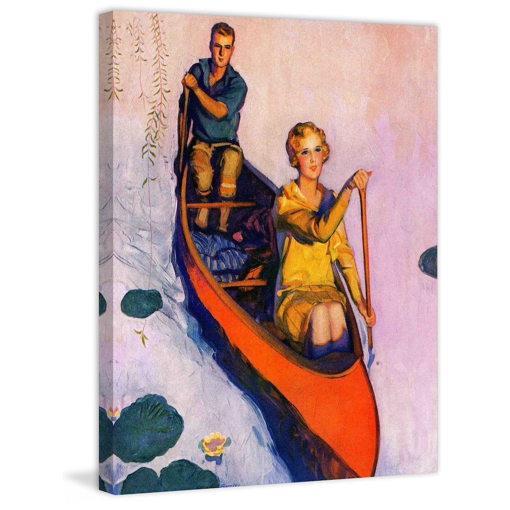 Marmont Hill - "Couple Paddling Canoe" by McClelland Barclay Painting Print on Canvas - Multi-Color