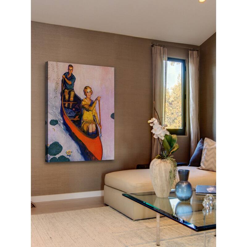 Marmont Hill - "Couple Paddling Canoe" by McClelland Barclay Painting Print on Canvas - Multi-Color