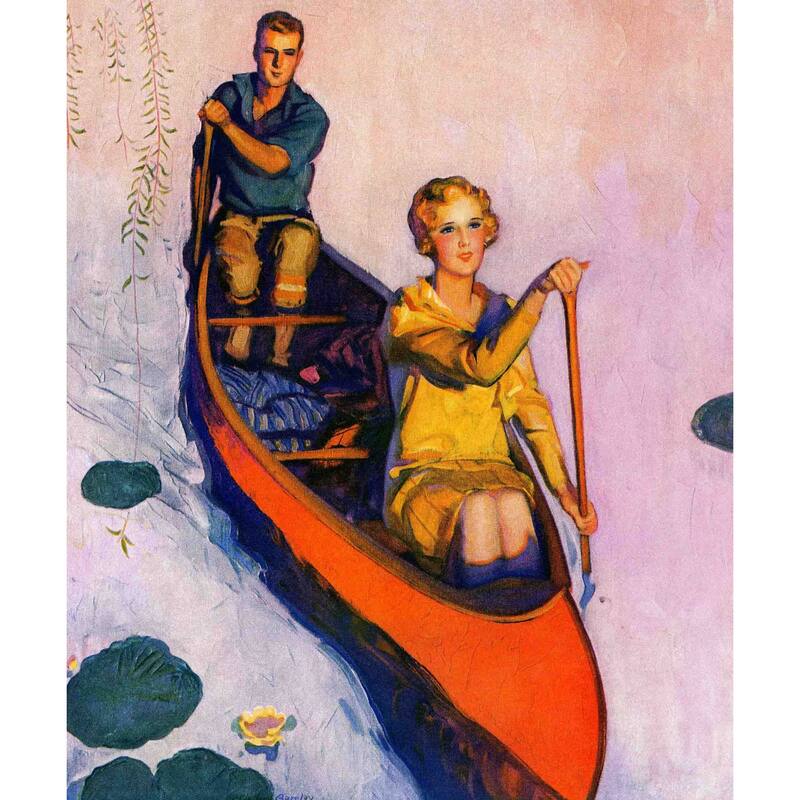 Marmont Hill - "Couple Paddling Canoe" by McClelland Barclay Painting Print on Canvas - Multi-Color