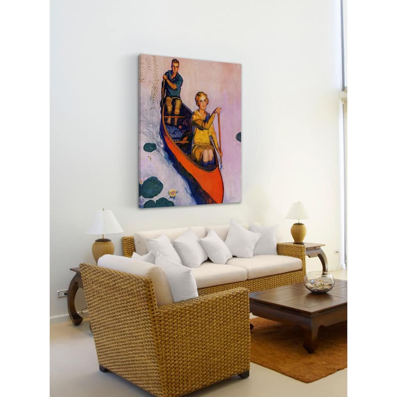 Marmont Hill - "Couple Paddling Canoe" by McClelland Barclay Painting Print on Canvas - Multi-Color