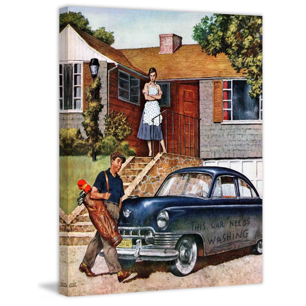 Marmont Hill - "This Car Needs Washing" by Amos Sewell Painting Print on Canvas - Multi-Color