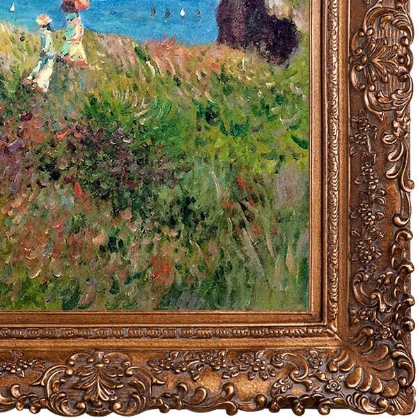 La Pastiche Hand Painted Oil on Canvas Cliff Walk At Pourville by Claude Monet Framed 29 x 25 Multi-Color La Pastiche Hand Painted Oil on Canvas Cliff Walk At Pourville by Claude Monet Framed 29 x 25 Multi-Color