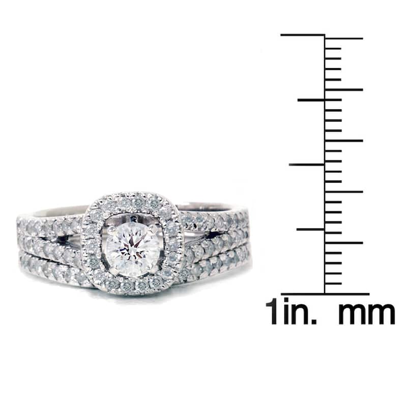 14k White Gold 1ct TDW Diamond Halo Engagement Wedding Ring Set