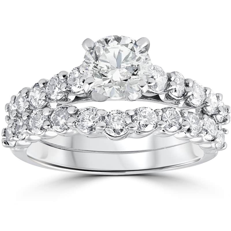 14k White Gold 2ct TDW Diamond Engagement Wedding Ring Set - 4