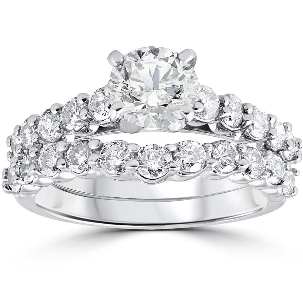 14k White Gold 2ct TDW Diamond Engagement Wedding Ring Set