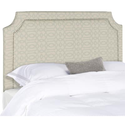 SAFAVIEH Shayne Wheat/ Pale Blue Pattern Upholstered Headboard - Silver Nailhead (Full)