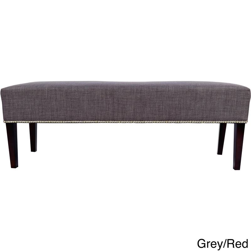 MJL Furniture Roxanne Nail Trim Upholstered Long Bench - Grey/Red