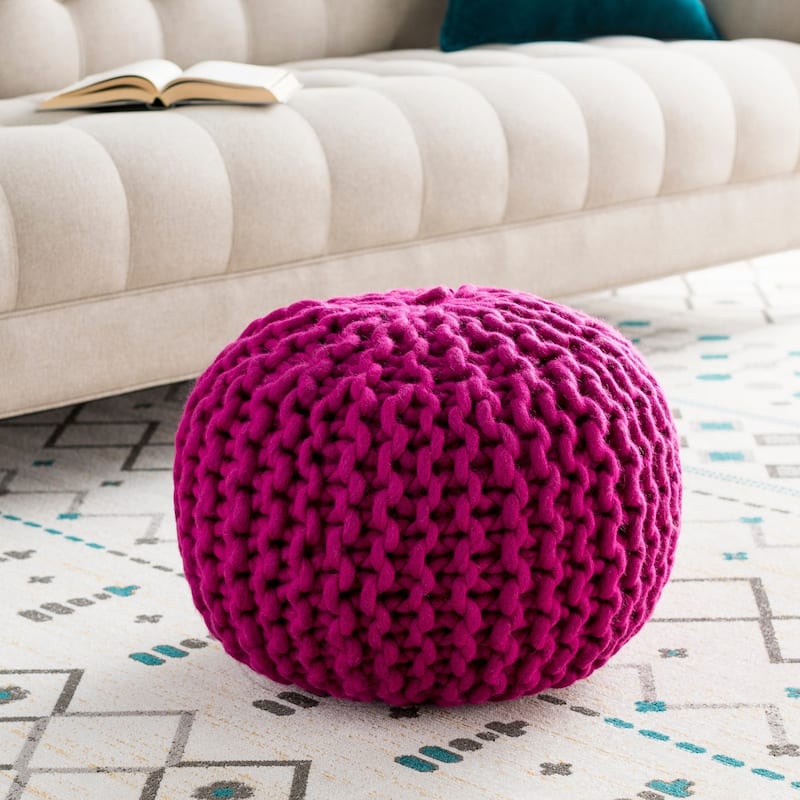 Solid Beth Round Wool 20-inch Pouf