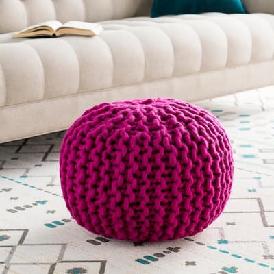 Solid Beth Round Wool 20-inch Pouf