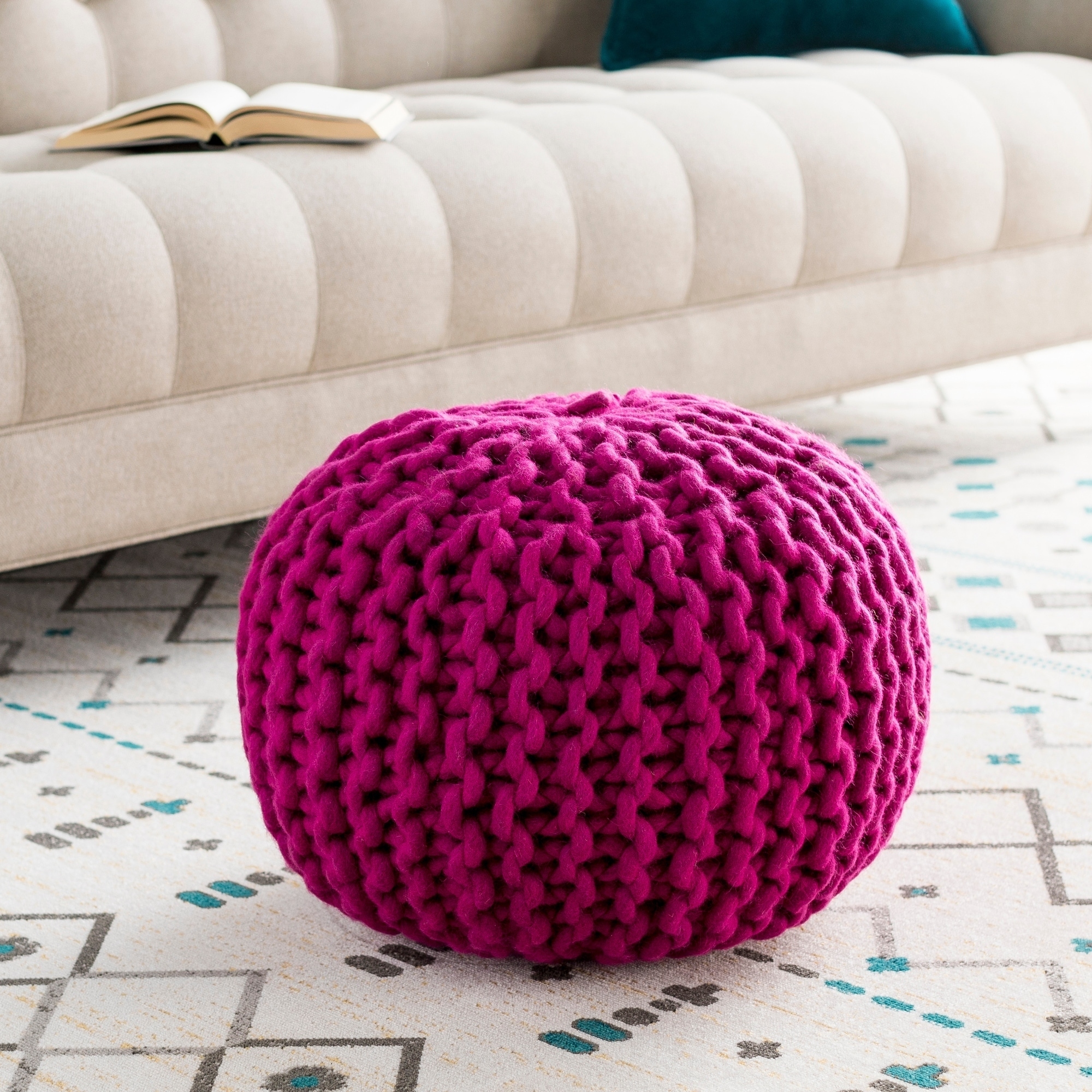 Solid Beth Round Wool 20-inch Pouf