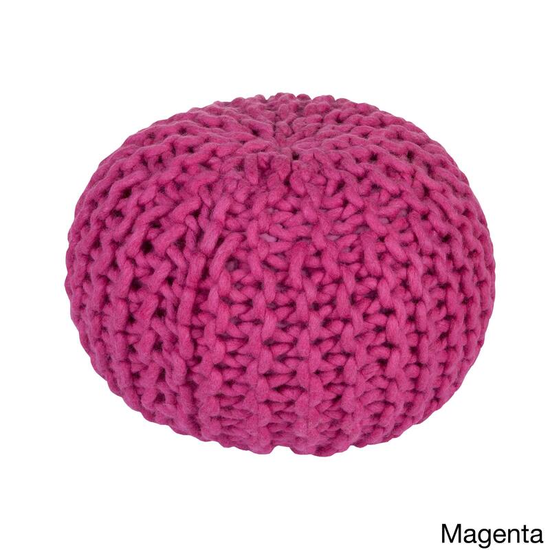 Solid Beth Round Wool 20-inch Pouf - Pink
