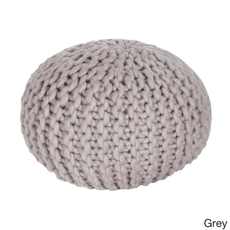 Solid Beth Round Wool 20-inch Pouf - Grey