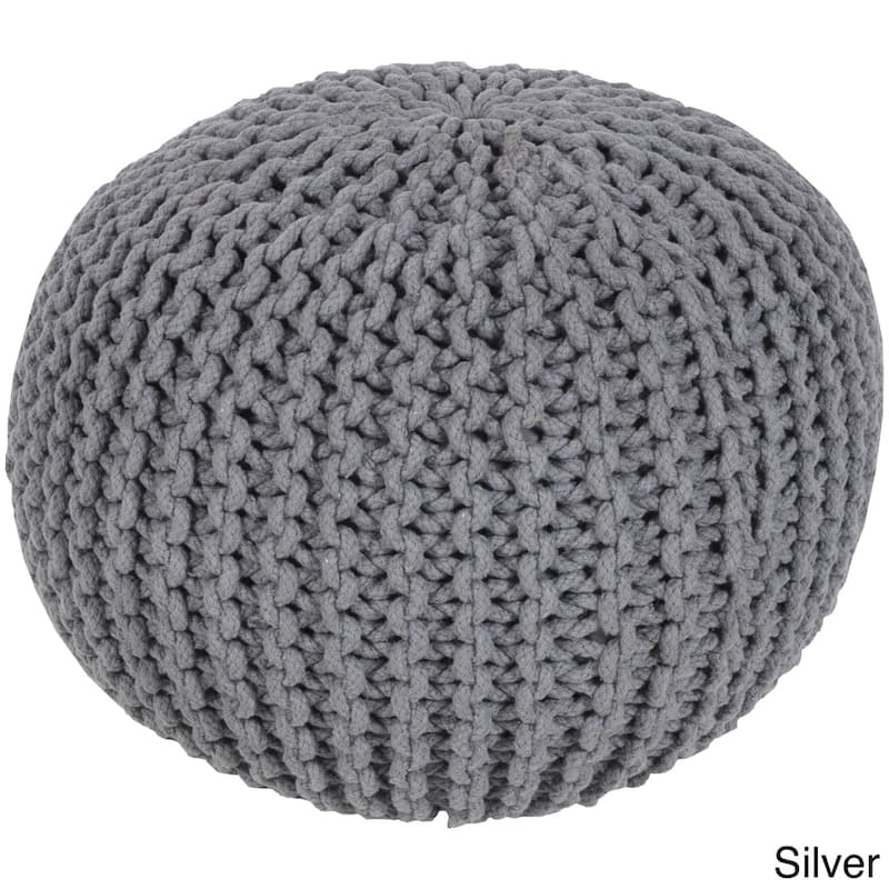 The Curated Nomad Baristo Round Cotton 20-inch Pouf - Silver