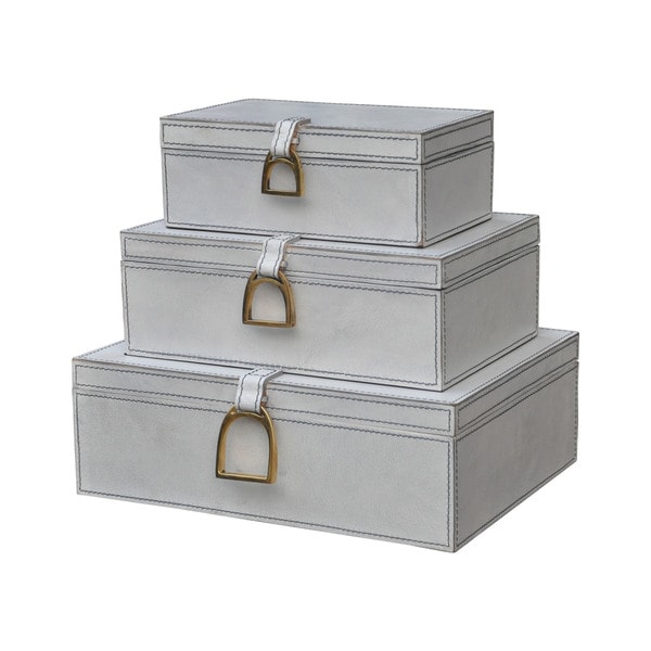 Dimond Home Nested White Leather and Brass Boxes   17507236