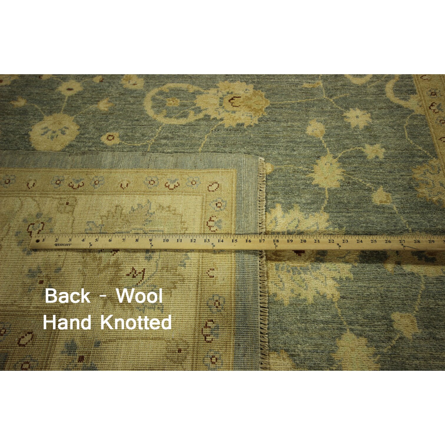 Hand Knotted Oushak Silver Washed Blue Chobi Stani Wool Hand Knotted Oushak Silver Washed Blue
