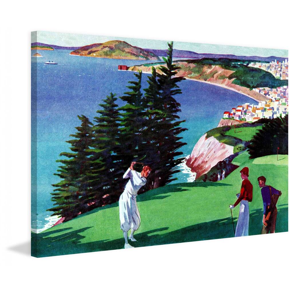 Marmont Hill - "Golfing in San Francisco" by Artist Unkown Painting Print on Canvas - Multi-Color