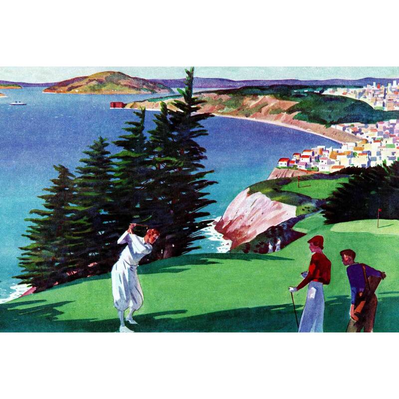 Marmont Hill - "Golfing in San Francisco" by Artist Unkown Painting Print on Canvas - Multi-Color
