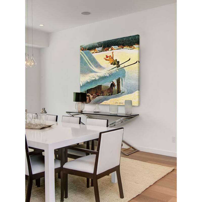 Marmont Hill - "Barn Skiing" by John Clymer Painting Print on Canvas
