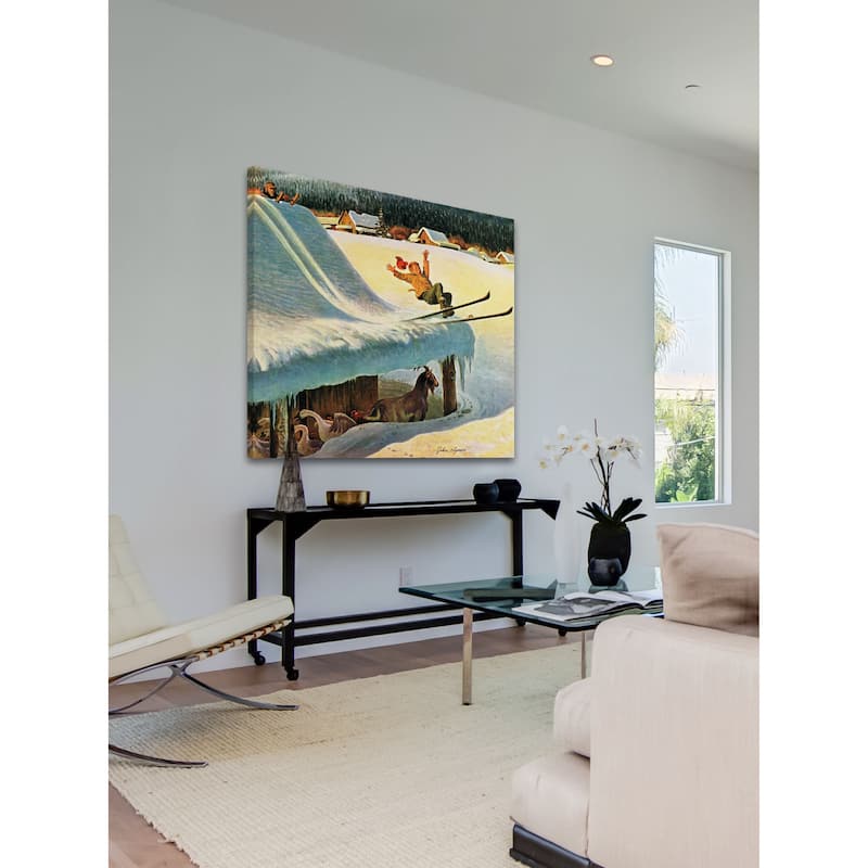 Marmont Hill - "Barn Skiing" by John Clymer Painting Print on Canvas