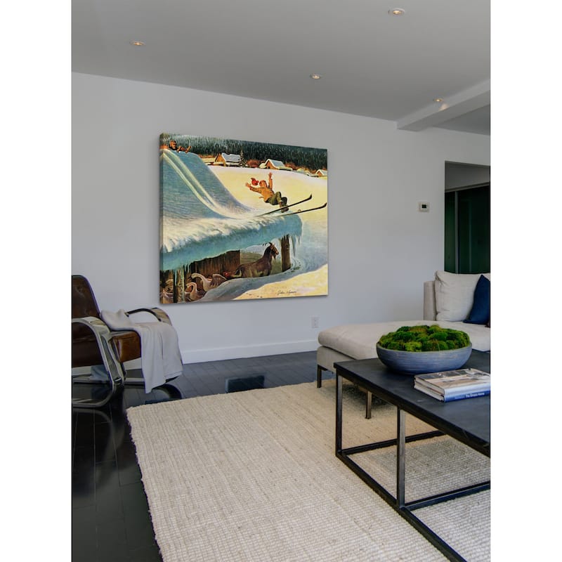 Marmont Hill - "Barn Skiing" by John Clymer Painting Print on Canvas