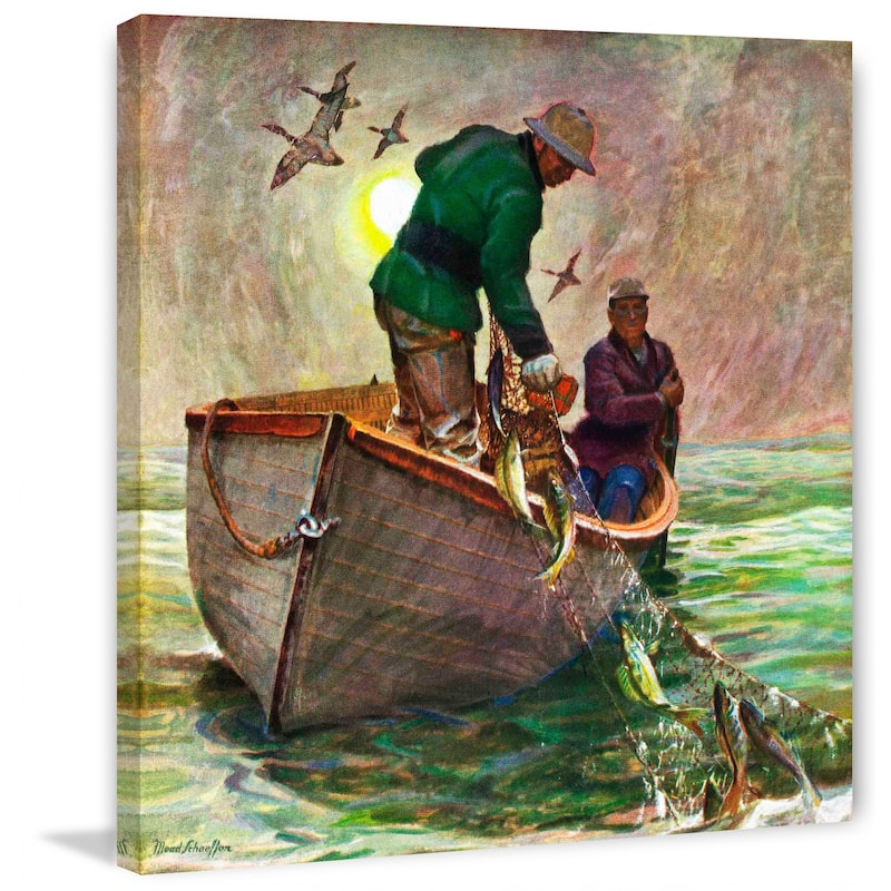 Marmont Hill - "Fishing with Nets" by Mead Schaeffer Painting Print on Canvas - Multi-Color