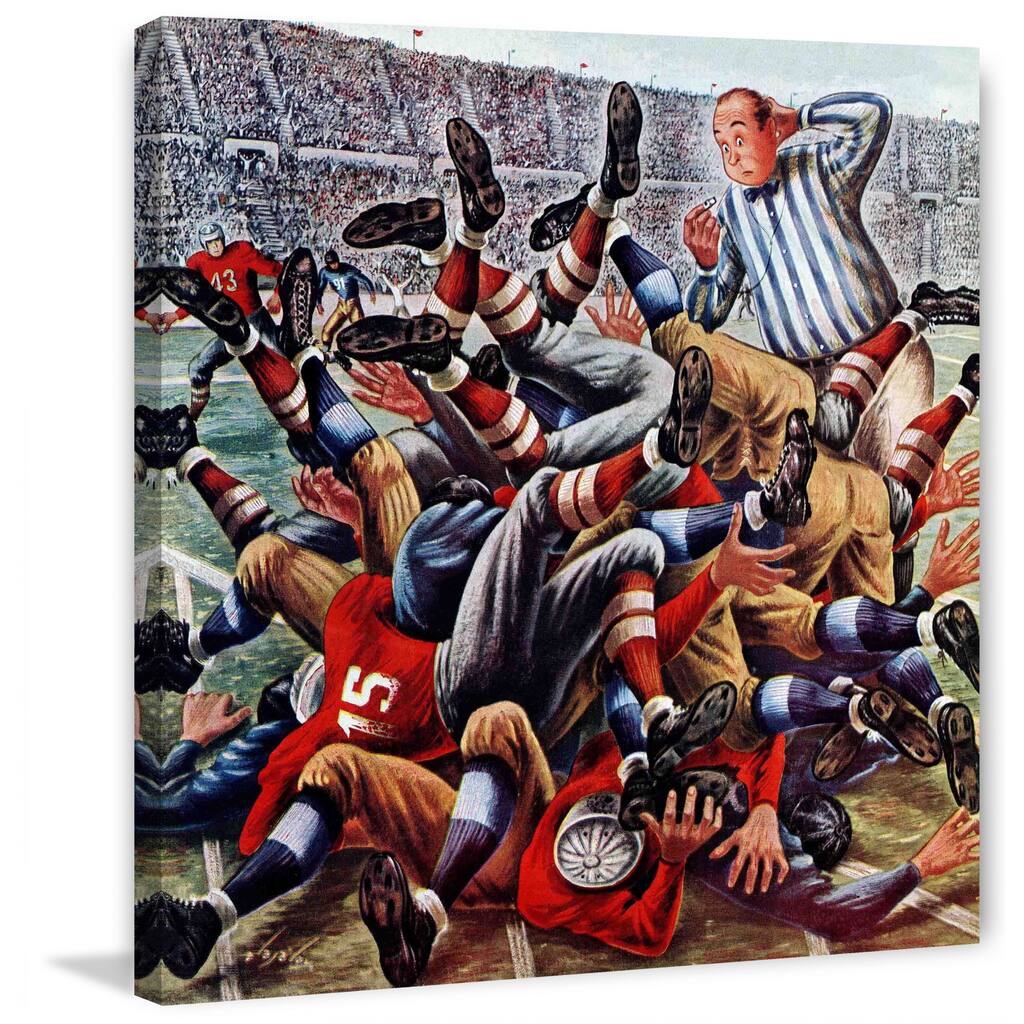 Marmont Hill - "Football Pile-up" by Constantin Alajalov Painting Print on Canvas - Multi-Color