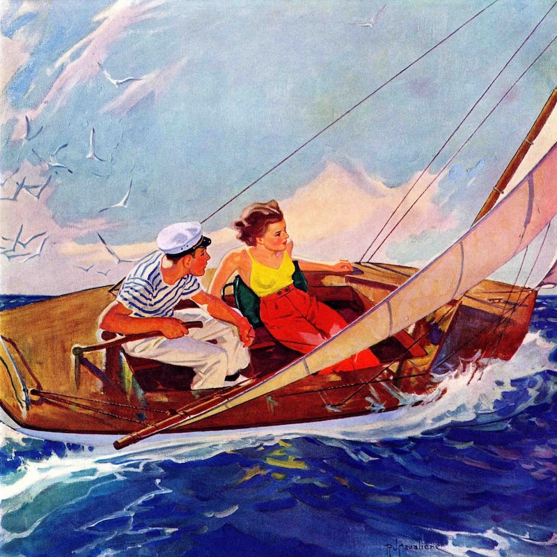 Marmont Hill - "Couple Sailing" by R.J. Cavaliere Painting Print on Canvas - Multi-Color