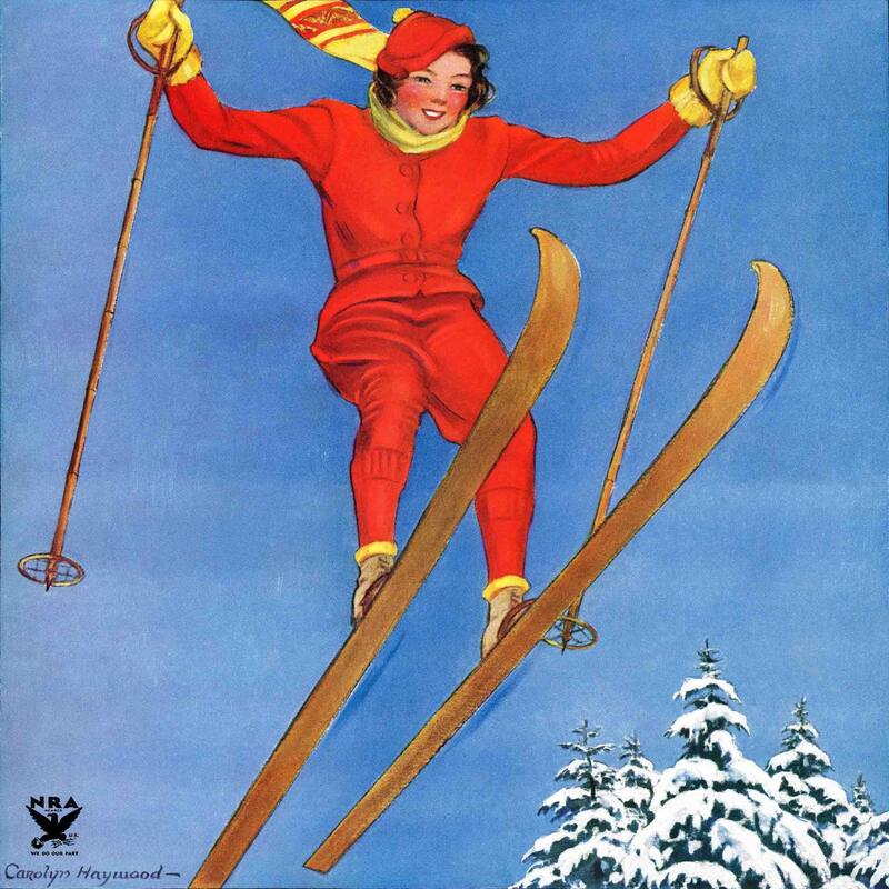 Marmont Hill - "Woman Ski Jumper" by Carolyn Haywood Painting Print on Canvas - Multi-Color