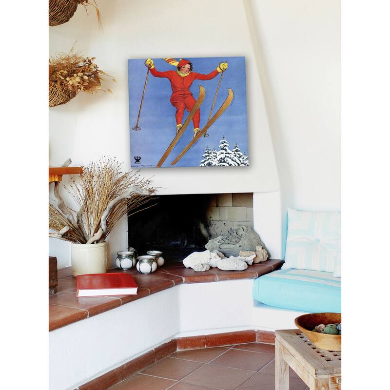 Marmont Hill - "Woman Ski Jumper" by Carolyn Haywood Painting Print on Canvas - Multi-Color