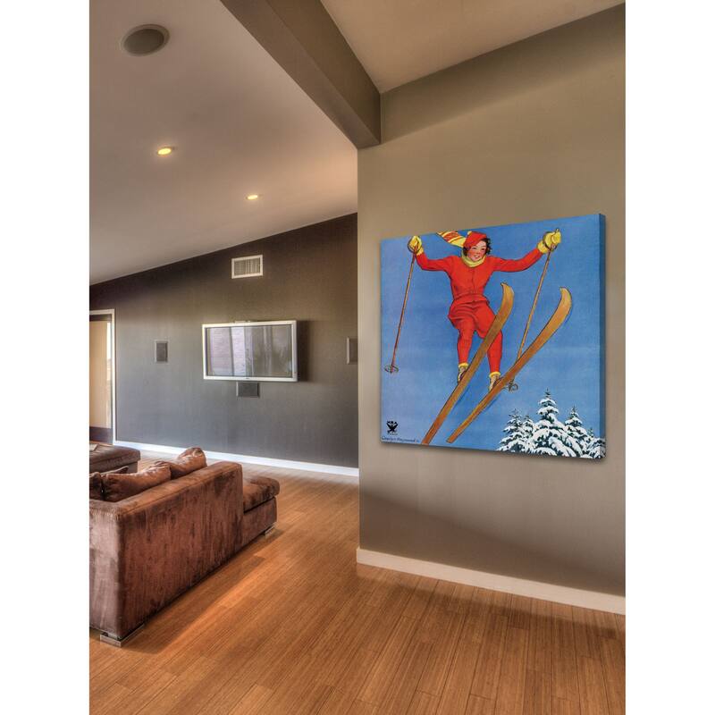 Marmont Hill - "Woman Ski Jumper" by Carolyn Haywood Painting Print on Canvas - Multi-Color