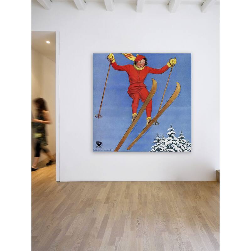 Marmont Hill - "Woman Ski Jumper" by Carolyn Haywood Painting Print on Canvas - Multi-Color