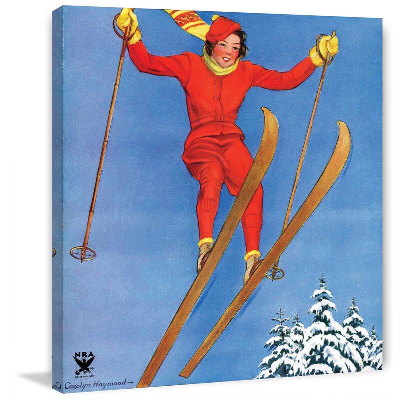 Marmont Hill - "Woman Ski Jumper" by Carolyn Haywood Painting Print on Canvas - Multi-Color