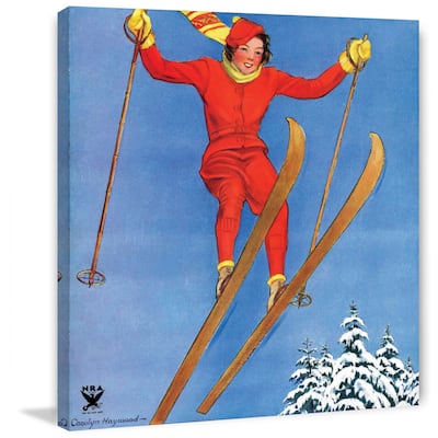 Marmont Hill - "Woman Ski Jumper" by Carolyn Haywood Painting Print on Canvas - Multi-Color