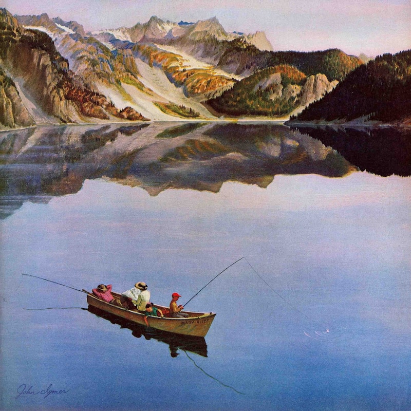 Marmont Hill - "Fishing on Mountain Lake" by John Clymer Painting Print on Canvas