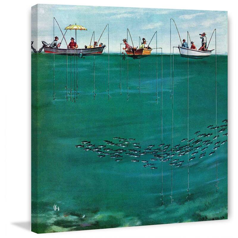 Marmont Hill - "School of Fish Among Lines" by Thornton Utz Painting Print on Canvas - Multi-Color